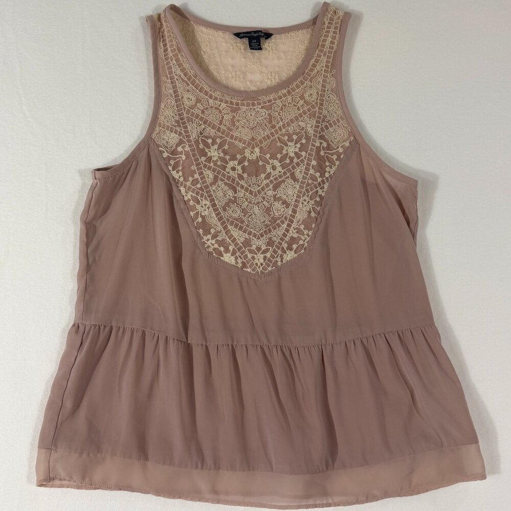 American Eagle Boho Lace Tank | Size S | Blush Pink Embellished Top
